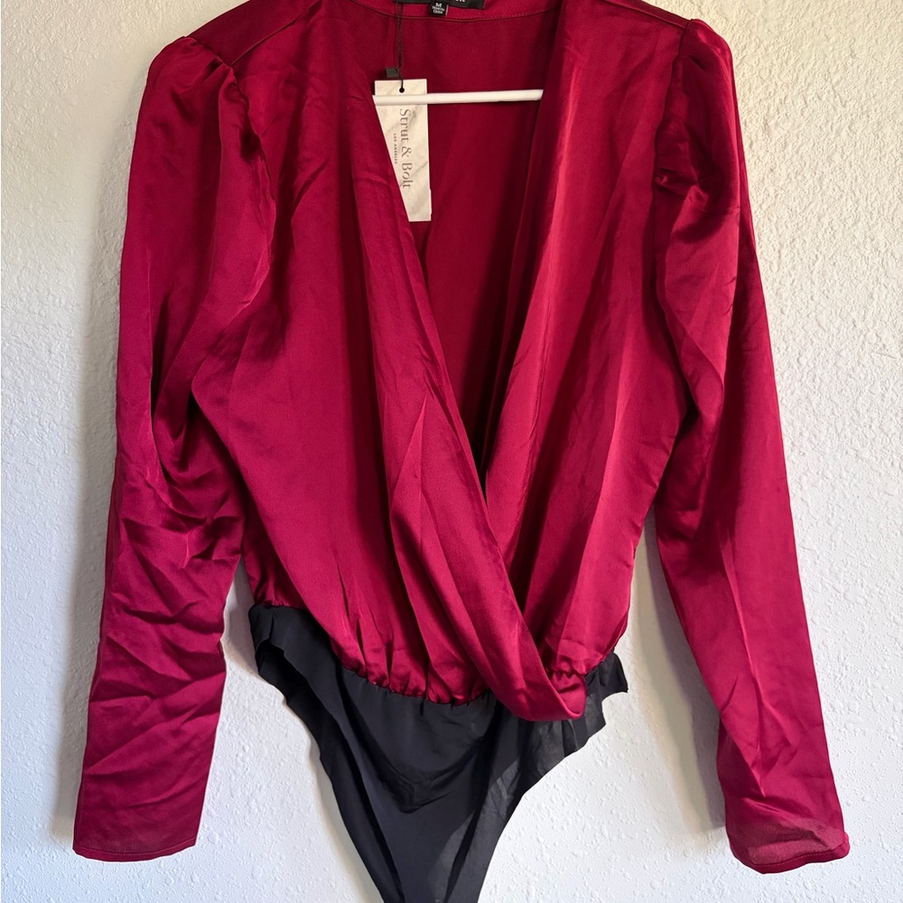 Red Wrap Bodysuit Top